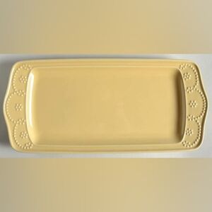 Fontinella Serving Platter Mustard Yellow Retired Embossed Beaded Cottagecore